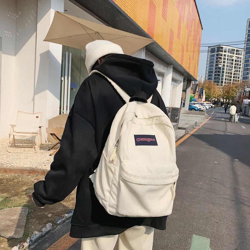 Vintage Boy Girl Corduroy Green School Bag Men Women Laptop College Backpack Cool Lady Student Fashion Female Travel BookBag New