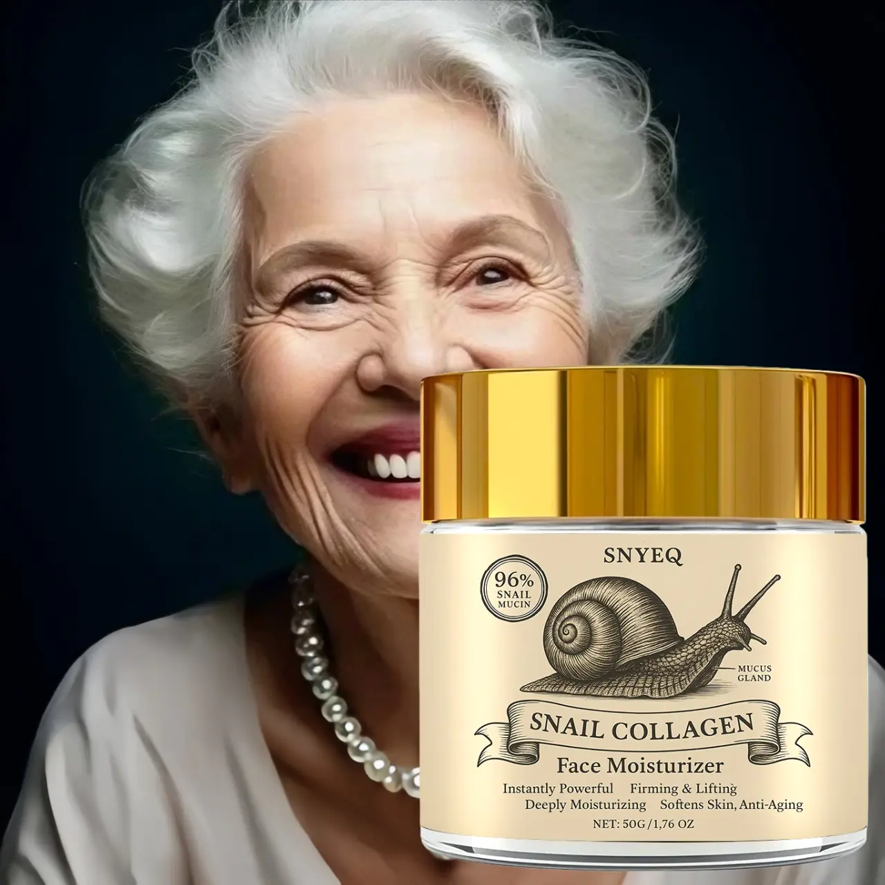 Professional Snail Secretion Liquid and Collagen Cream 50g/1.76oz - Instant Firming in 2 Minutes - 24-Hour Moisturizing, Real-Time Smoothing, Contains 96% Snail Mucin, Hyaluronic Acid, Vitamin C & E - Suitable for All Light Skin Types - SkinCare