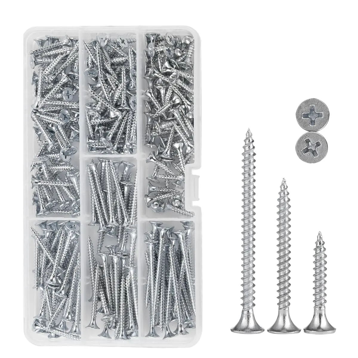 High Hardness #6 Drywall Screws  Kit  Screws 170 count (3/4",1",1-1/4",1-1/2",2") Phillips Drive Flat  Self Tapping Dry Wall Screws Sheetrock Screw for Picture  and metal Shelves