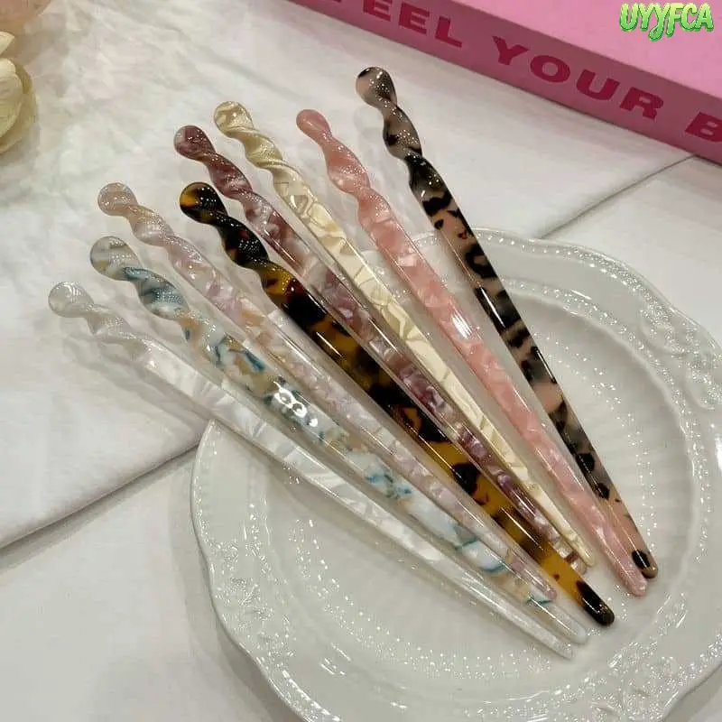 8PCS Acetate Twisted Spiral Hair Stick For Women, 18cm Long Smooth Minimalist Hair Pin, New Chinese Style Elegant Updo Holder For Thick Hair Hair Clip, Hair Clip Set, Fashion Hair Accessory For Daily Office Party Wedding Hairstyles,4th of july outfits tik