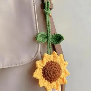 Women Pendant Pure Hand-woven Sunflower Bag Car Pendant Accessory Sunflower Crochet Solid Color Simple For Cute Funny Girls Gift