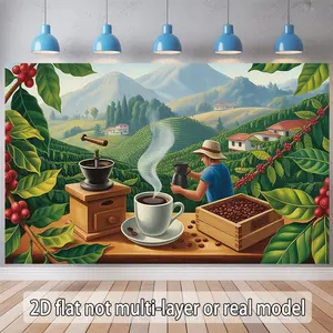 2D Flat - 2D Flat - Single 2D Flat Banner, Coffee Plantation Morning Theme, Suitable for Events Such As Weddings, Parties, And Ceremonies, Ideal for All Seasons, Entryways, Room Decoration, Indoor And Outdoor C