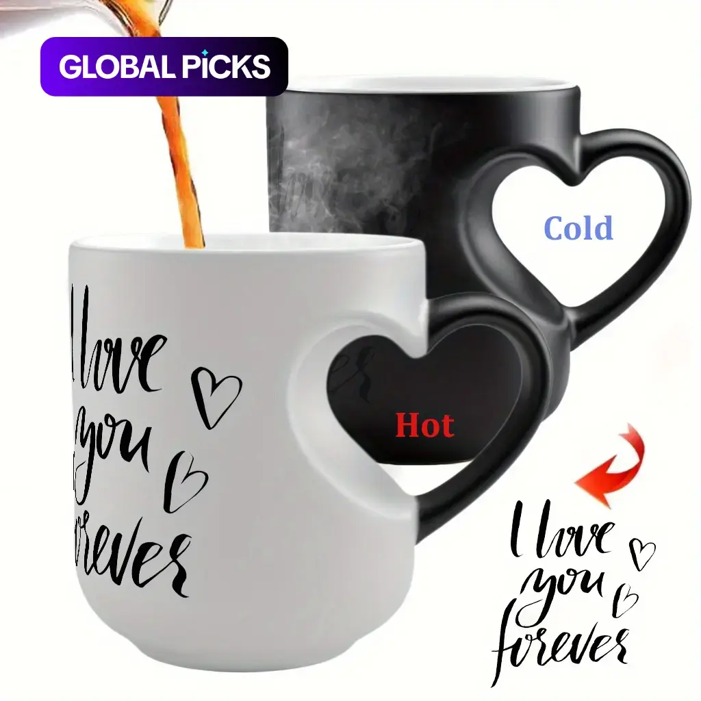 11 oz Magic Color-Changing "I Love You Forever" Heart Ceramic Mug, Color Changing Cup, Thermosensitive Coffee Mug, Fun Gift Drinkware for Special Moments, Ideal for Mother's Day, Birthdays and Gift-Giving Occasions #GLOBAL PICKS