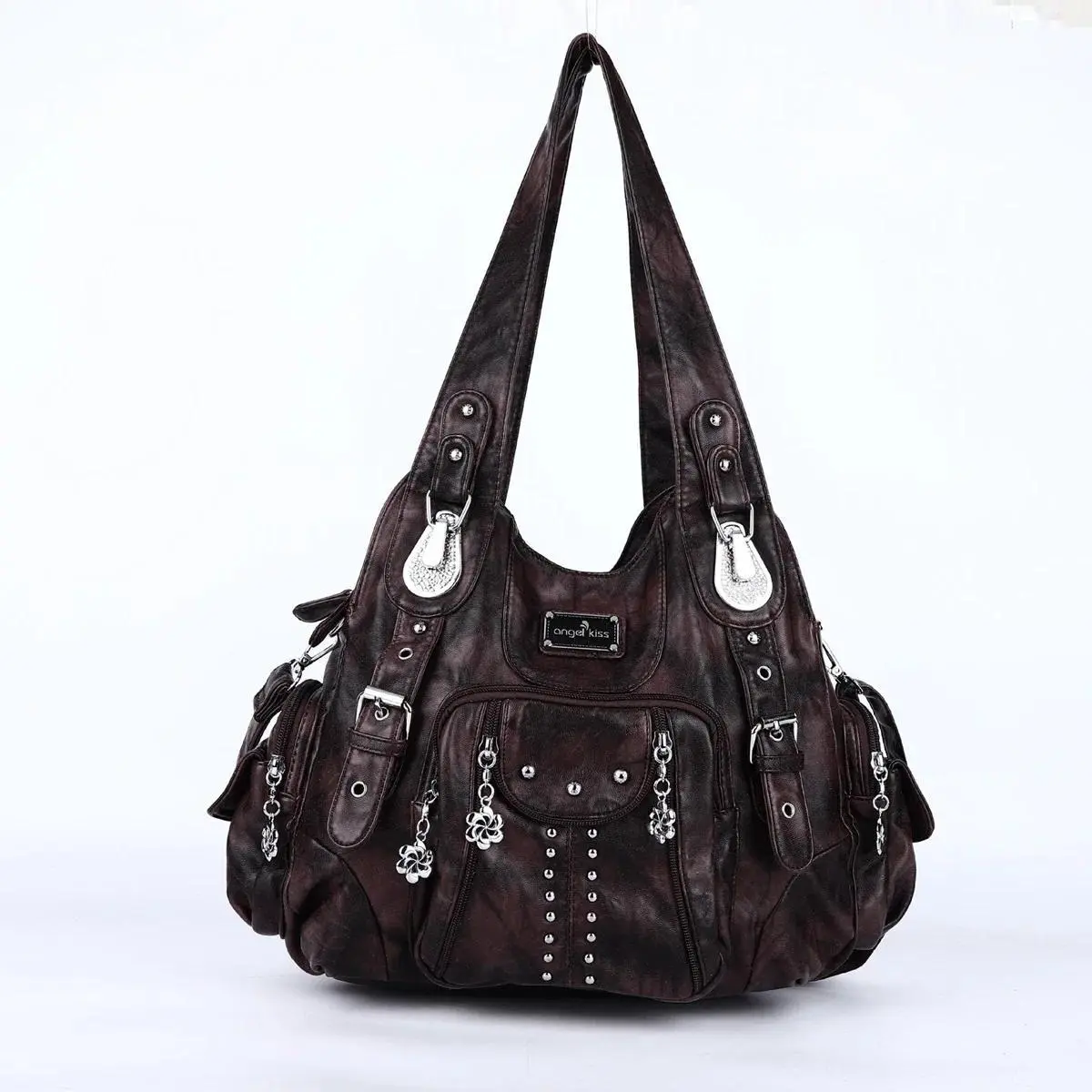 Vintage Women Bag Large Handbags Satchel Top-handle PU Shoulder Bag Vintage Dumpling Pack Multi-pockets Shoulder Bags Purse