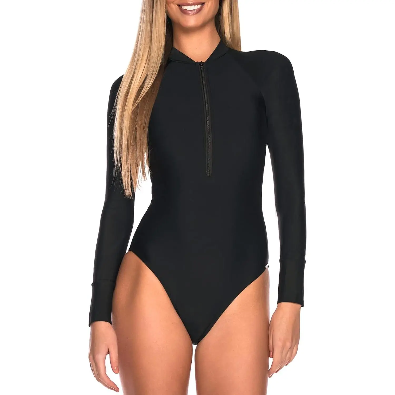 Women's Long Sleeve One Piece Swimsuit Full Coverage Modest Bathing Suit with Half-Zipper, Removable Soft Padding, Thumb Holes, Sun Protection, Rash Guard for Beach and SurfingGift
