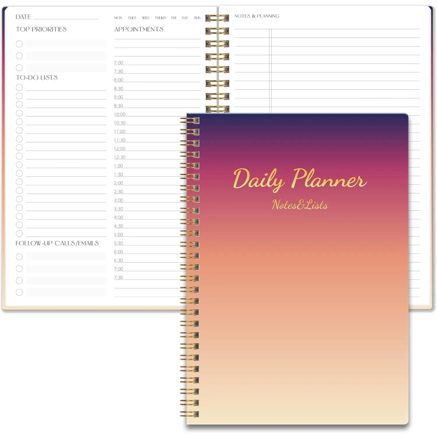 Cute Daily Planner Undated &  Notebook for Work: With Hourly Schedule, 80 days Day  a Page Planner for Life Tasks - Day & Hour Agenda, Organizer Journal For Women or Men Orange