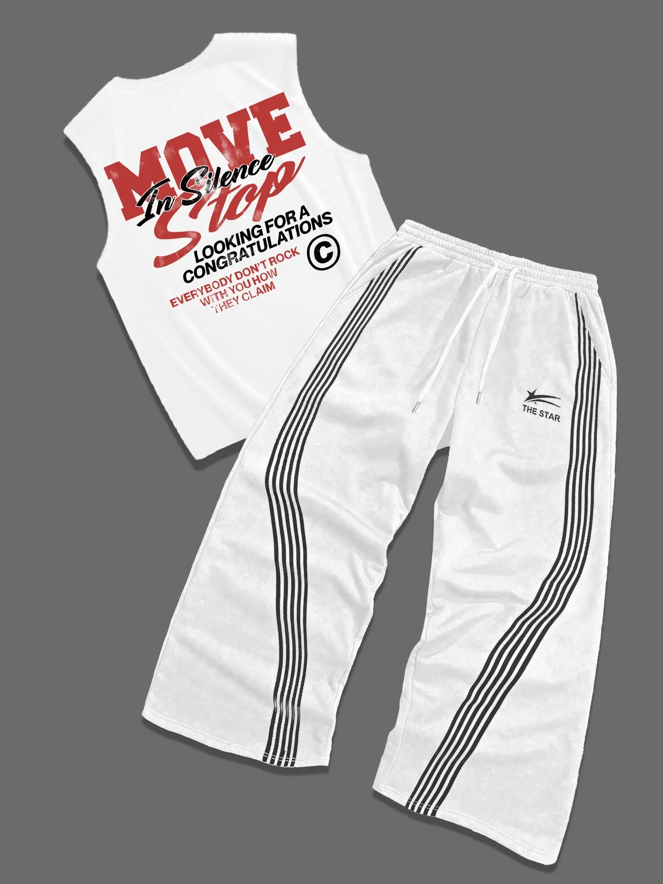 Men's Letter Graphic Tank Top & Tracksuit Bottom Two-piece Set, Regular Fit Sleeveless Round Neck Top & Striped Trim Sweatpants, Casual Summer Clothes Set for Outdoor Letter Print Sweatsuit