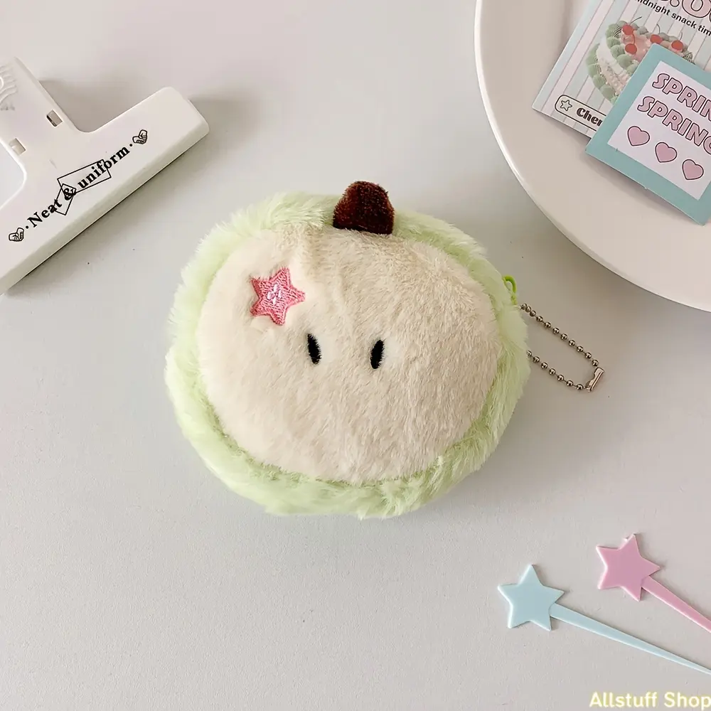 1pc Earphone Bag 'S Lipstick Portable Storage Small Bag Cartoon Cute Apple Plush Coin Purse Creative Fun Pendant