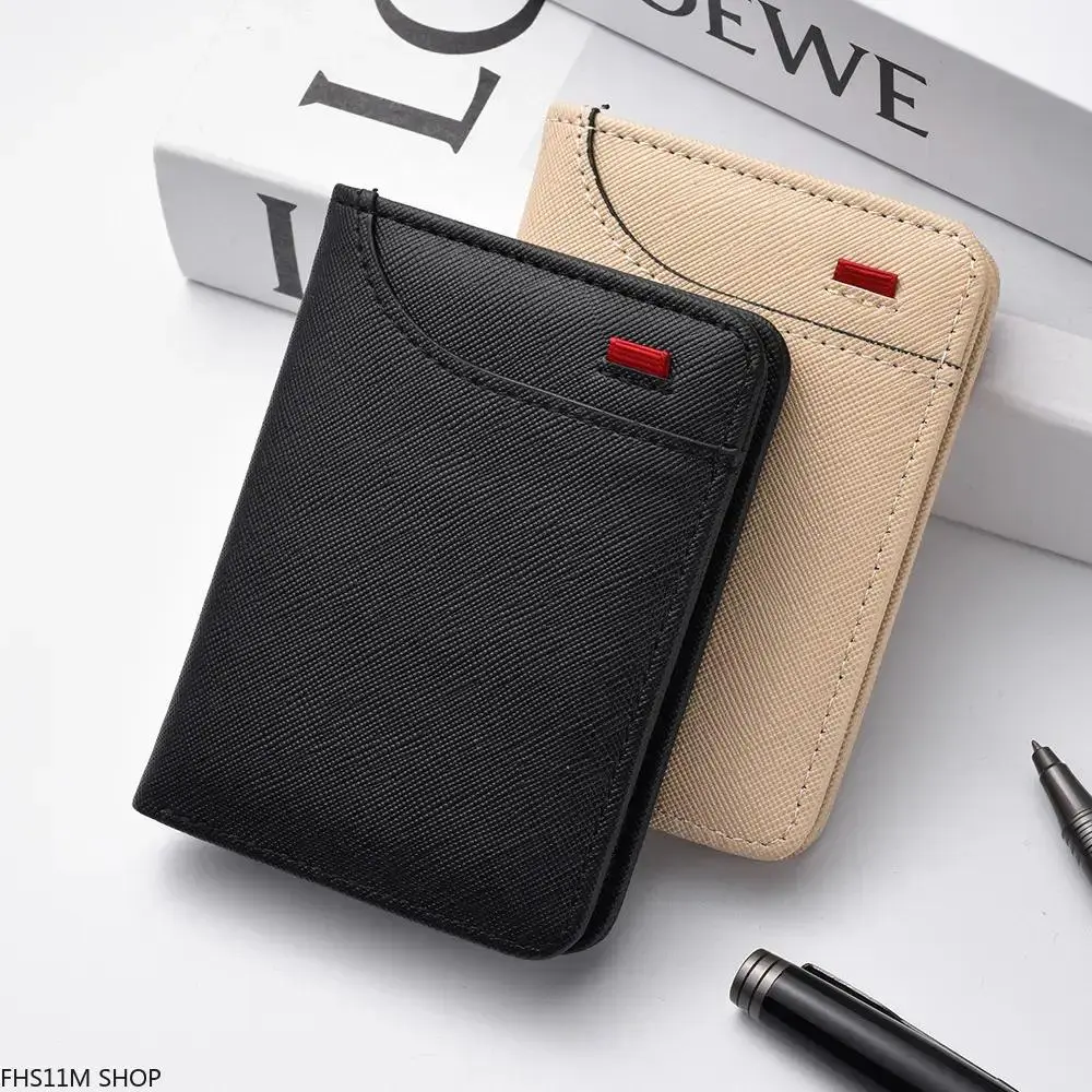 Retro Card Holder for Men, Slim Vertical PU Leather Wallet with ID Window and Multiple Slots for Business, Slim Fit