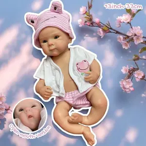 Otarddolls 13 Inch Bettie Can Open Mouth Soft Solid Silicone Reborn Girl Doll With Painted Bald 3D Painted Skin Handmade Waterproof Flexible Lifelike Newborn Doll For Christmas Halloween Present