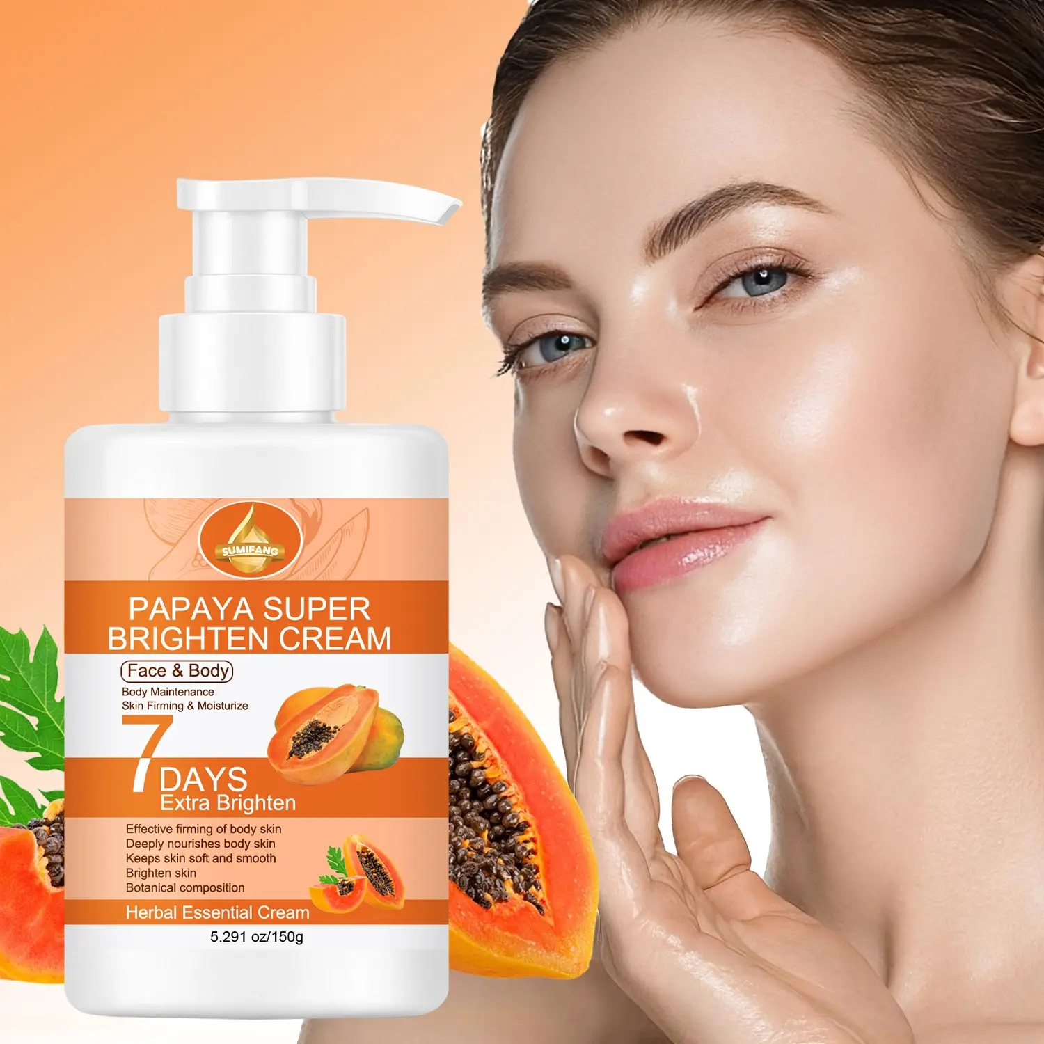 Papaya Brightening Body Lotion, Luminous Body Lotion, a plant-based firming and moisturizing lotion, deeply nourishes and softens skin, providing overall hydration, repair, and smoothness, firming and moisturizing to improve dry and rough skin