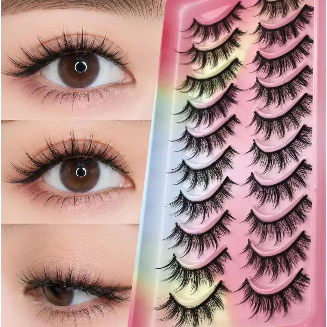 10-Piece Thick Cosplay False Eyelashes - Little Devil, Comic Styles, European-American Design, Natural Cotton Thread Lash Extensions for Makeup Looks