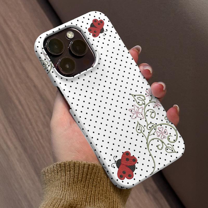 Polka Dot Ladybug Pattern Phone Case , Shockproof Rugged Cover Dual Layer Soft TPU Hard Bumper Shell for iPhone 7 8 X XR 11 12 13 14 15 16 17 Pro Max Plus Air, Cute Y2K Art Style, Kawaii Floral