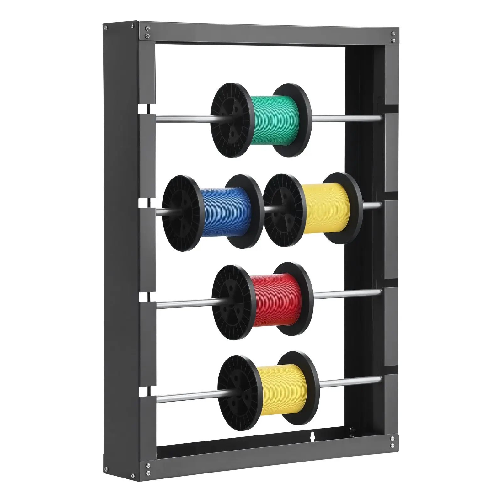 VEVOR Wire Spool Rack, 4 Adjustable Rods, Cold-Rolled Steel Wire Spool Holder Wall Mounted for Multi-Spools, Wiring Storage, 150 lbs Capacity Cable Dispenser, for Electrical Industrial Retail Use