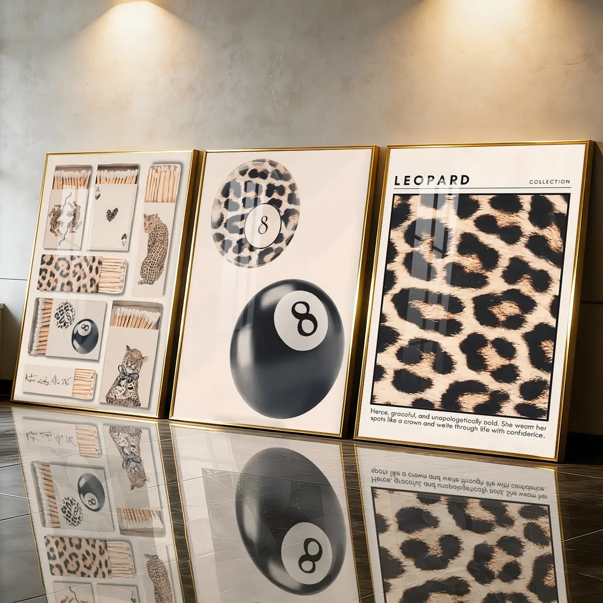 3 Count Aluminum Alloy Frame Canvas, Fashion Poster Leopard Print Pattern Art, Modern Living Room Decoration, Light Luxury Family Art, Suitable For Bedroom, Corridor And Office Wall Decor, Gift