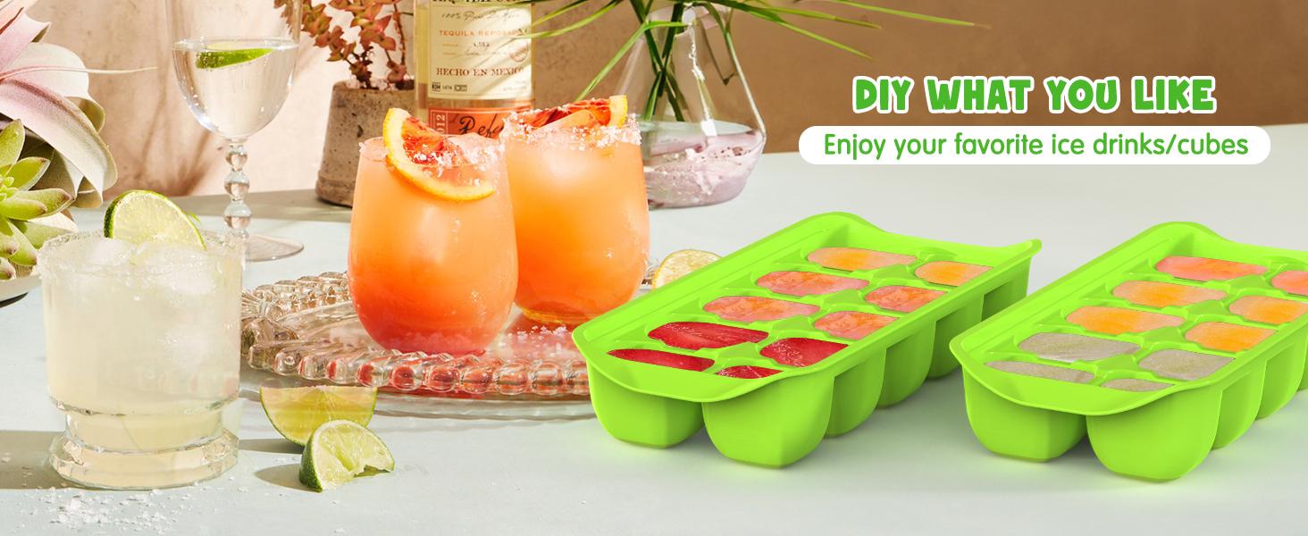 Ice Cube Tray with Lid and Bin - 4 Pack Ice Bucket Kits, Stackable Silicone Ice Trays for Freezer, Easy Pop Out, BPA Free for Cocktail, Coffee, Soup, Food, RV, Kitchen