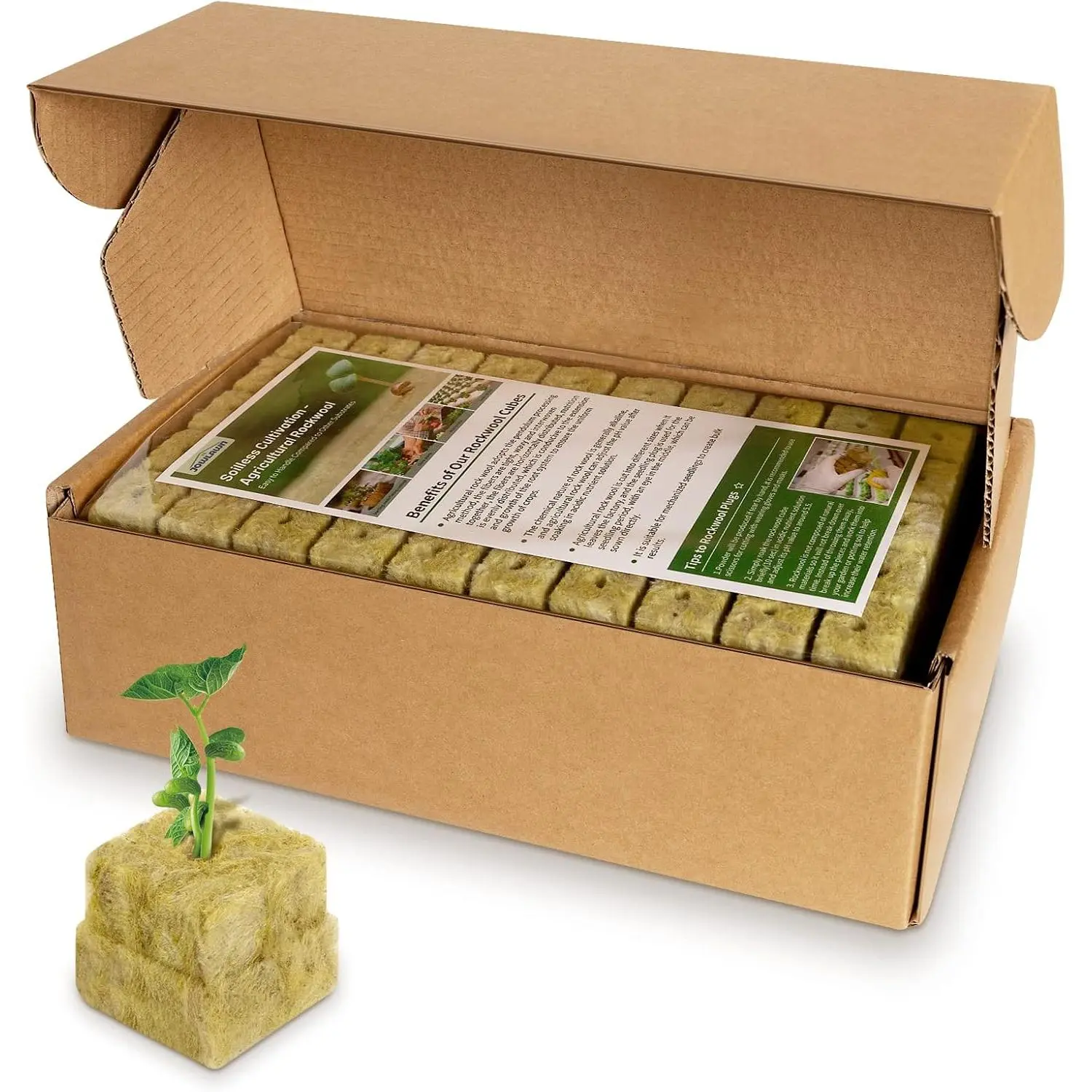 1" Rockwool Cubes for Hydroponics - (200 Plugs in ) 4 Sheets Rockwool Grow Cubes for Rooting, Cuttings, Clone , Starting Seeds, Ideal Rockwool for Hydroponic Growing