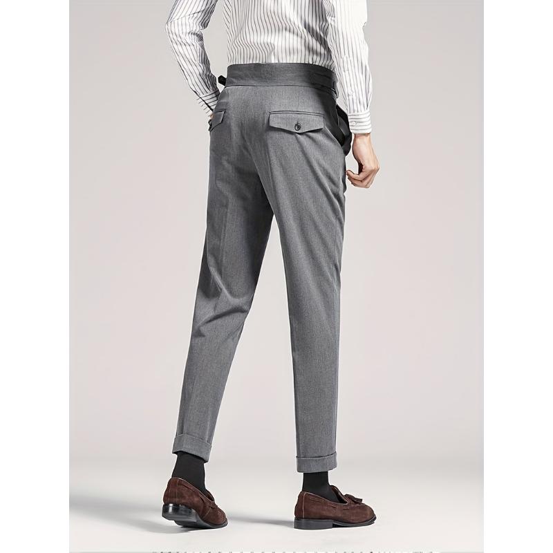 Men's waist less short black pants - mid waist loose fit, hanging fabricBusiness casual pants, suitable for all seasons, made of fashionable men's elastic fiber material. Menswear Spandex