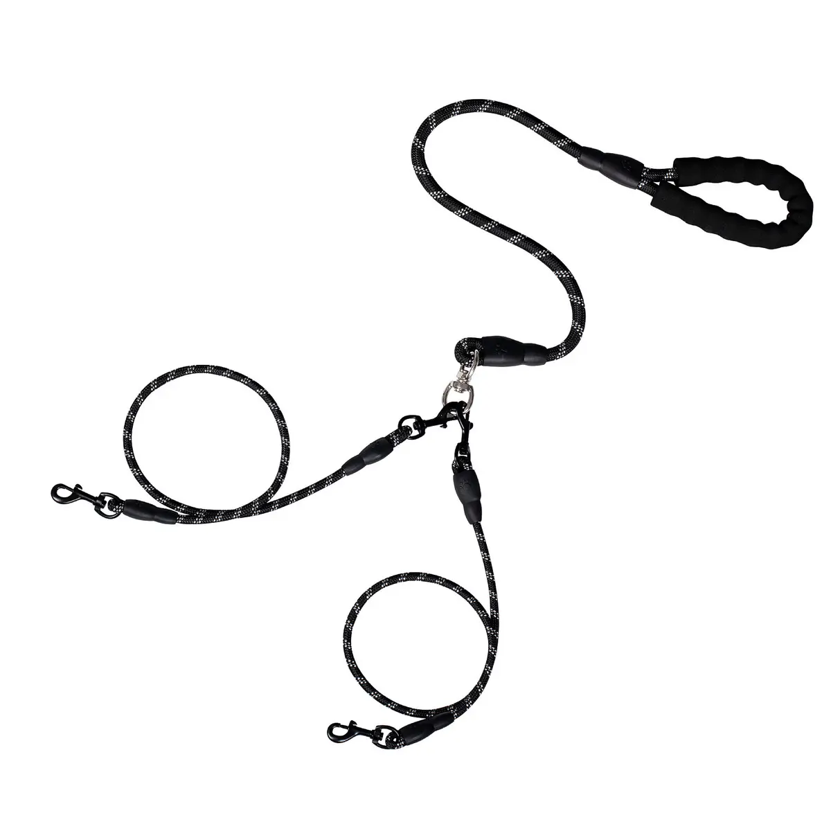 Two-Dog Detachable Nylon Reflective Dog Leash, Anti-Pull Dual Walking Lead for Outdoor Walking