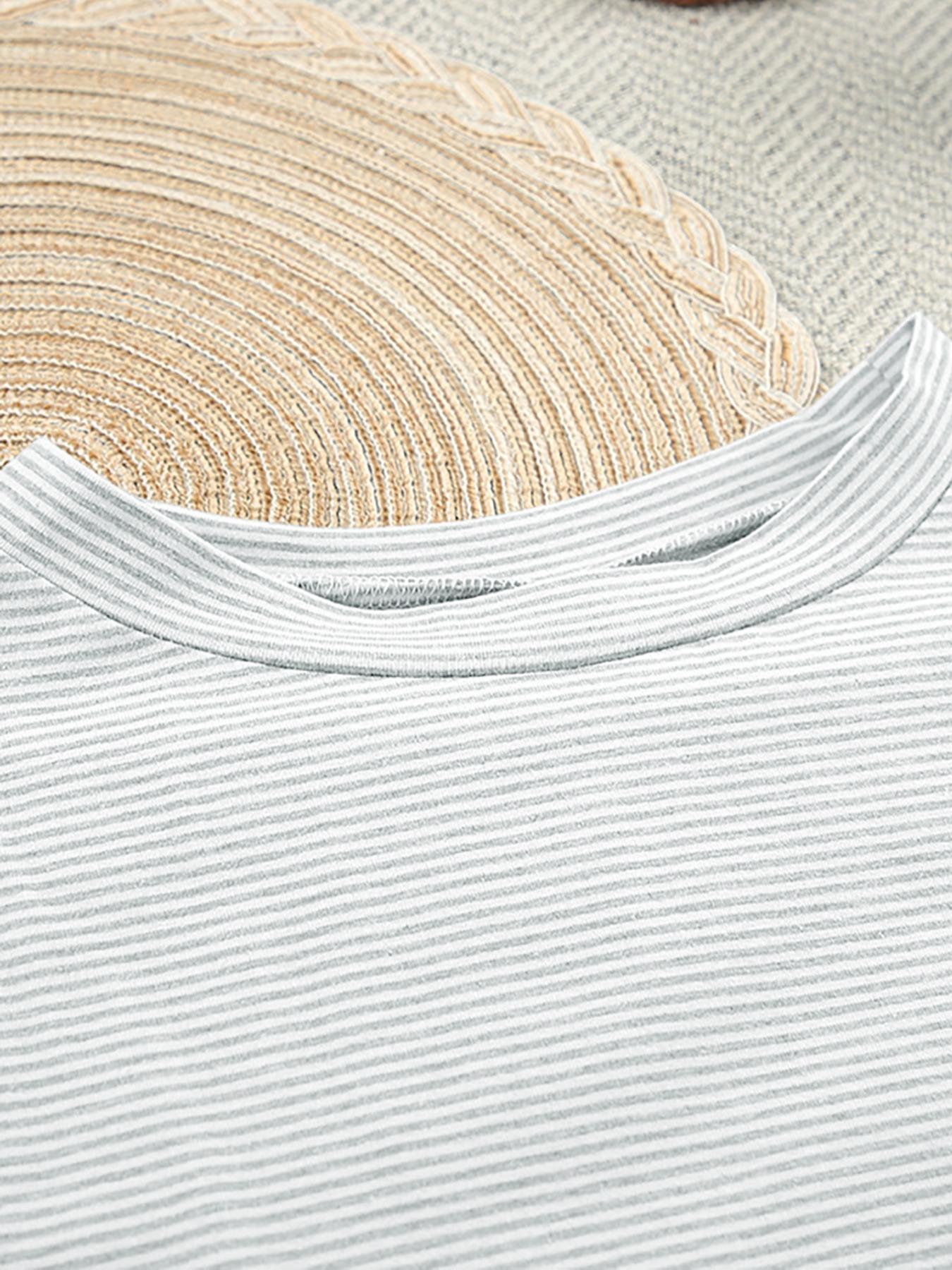 Women's Striped Print Drop Shoulder Tee & Wrap Split Shorts Pyjama Set, Casual Comfy Round Neck Short Sleeve T-shirt & Elastic Waist Shorts Pj Set, Summer Outfits