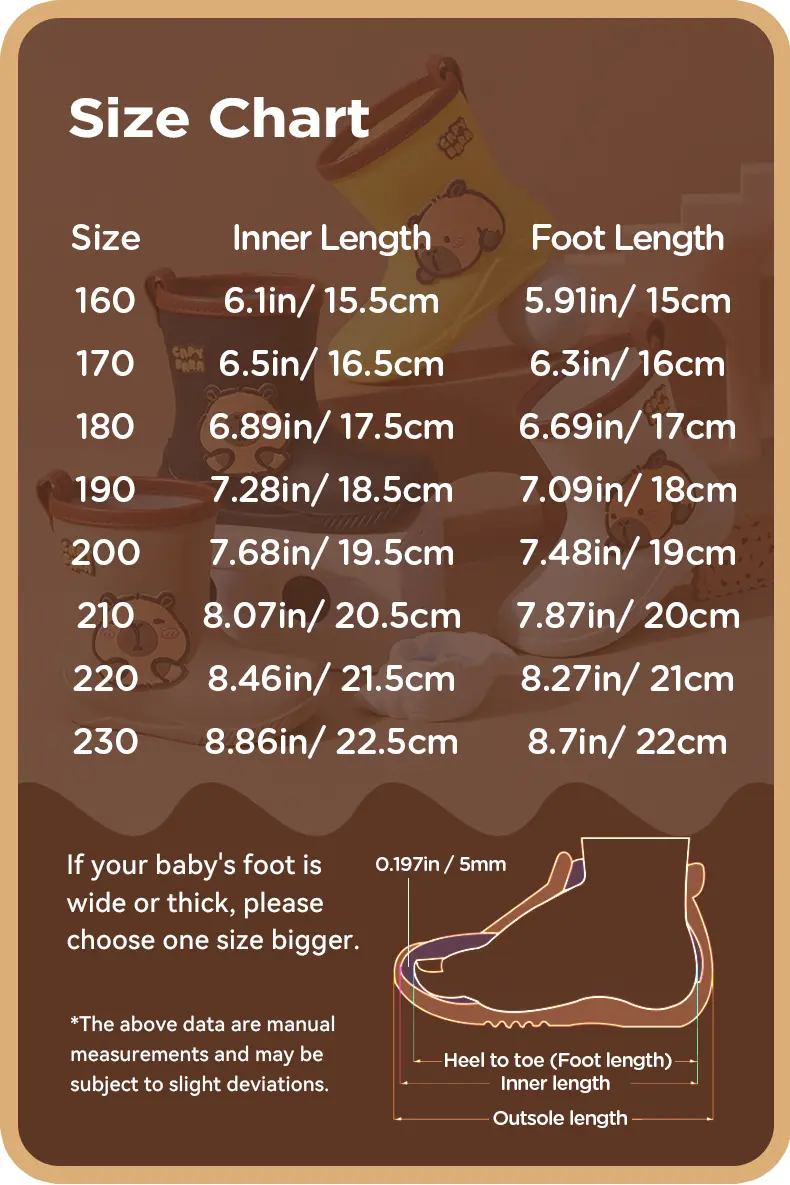 Capybara Rubber Boots For Kids Anti-Slip Youngsters's Mid-Calf Rain Boots With Elastic Band Boy and Girl Comfortable Rain Shoes