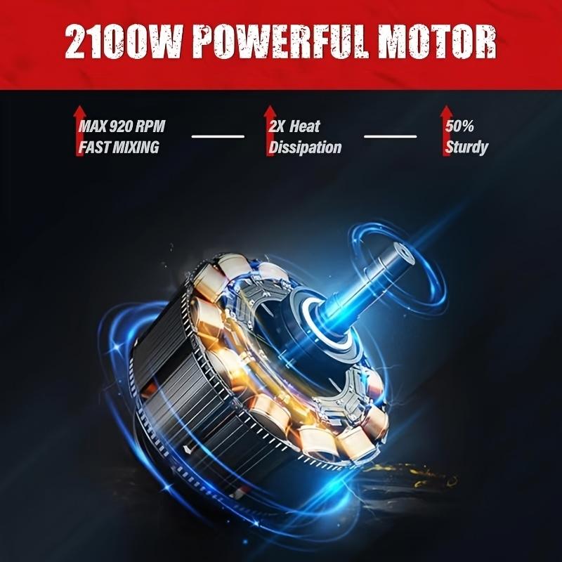 Cement mixer, 2100W, 6-speed adjustment, 110V handheld mud mixer, heavy-duty electric concrete mixer, suitable for mixing mortar, paint, grout, plaster, thin-layer coatings, feed, etc