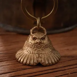 Brass Owl Bell Animal Statue Keychain Pendant Car Diy Gift Exquisite Pendant Purse Accessories