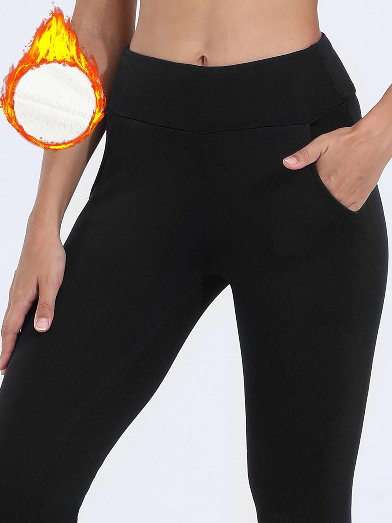 Women's High-Waisted Thermal Leggings with Pockets, Elastic Winter Yoga Pants, Tight-Fit Sporty Style, Thick Fabric, Perfect for Cold Weather, Athleisure Fitness Leggings