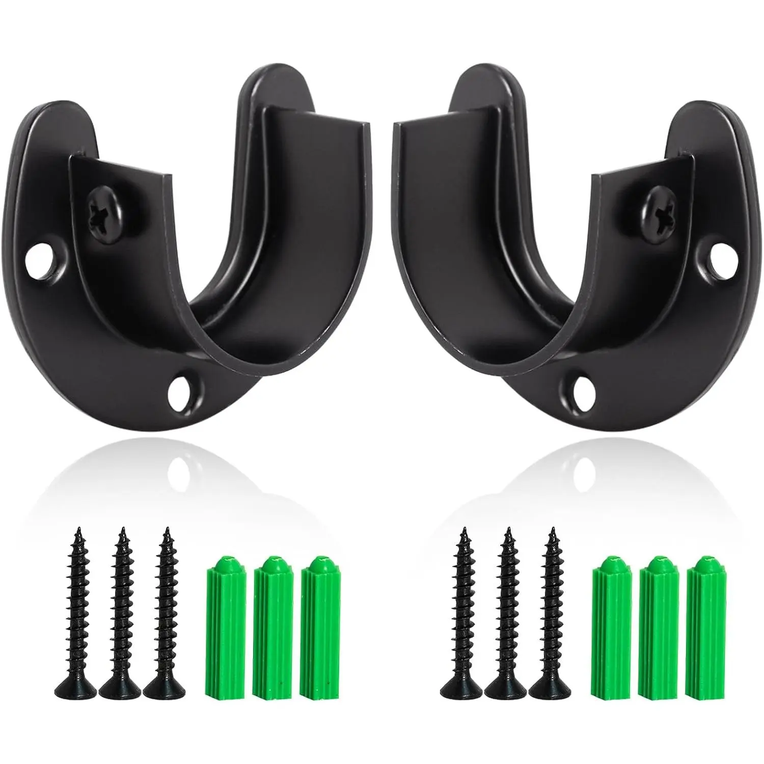Closet Rod Bracket 2 count 1-1/2 Inch Closet Pole Socket,U Shaped Stainless Steel Closet Rod Holders for Closet Shelf Wardrobe Shower Curtain,Black Closet Pole Socket with Screws (Black)