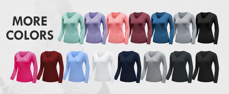 Womens Long Sleeve Workout Tops Moisture Wicking Athletic Shirts Running Quick Dry V Neck T Shirts for Women