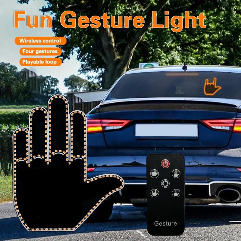 Finger Light with Remote, 1/2/3 Counts Car Hand Sign, Mirror LED Warning Light, Multifunctional Warning Light for Car Window, Car Accessories, Visibility During Night Driving, Led Lights