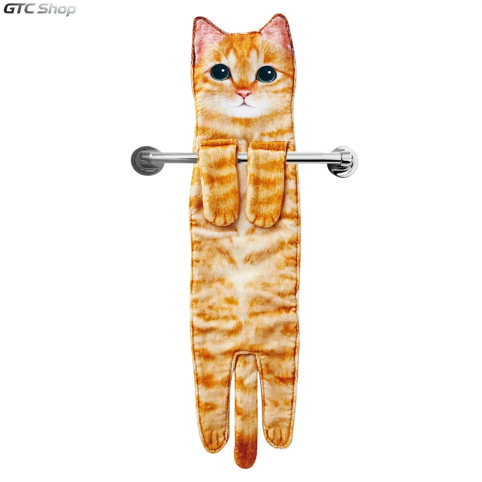 Funny Cat Print Hanging Hand Towels, Soft Super Absorbent Microfiber Decorative Towels, Orange Hangable Towel for Kitchen Bathroom, Housewarming Birthday Gift for Cat Lovers