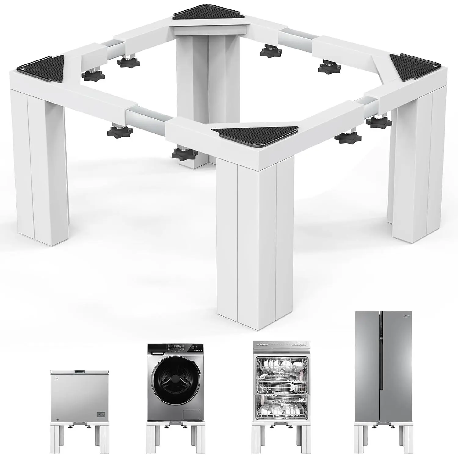 Full Size Laundry Pedestal Washer and Dryer Pedestals,  Fit 1100lbs Capacity Adjustable Washing Machine Stand, Dryer Base Platform Heavy Duty Mini Fridge Stand( White)