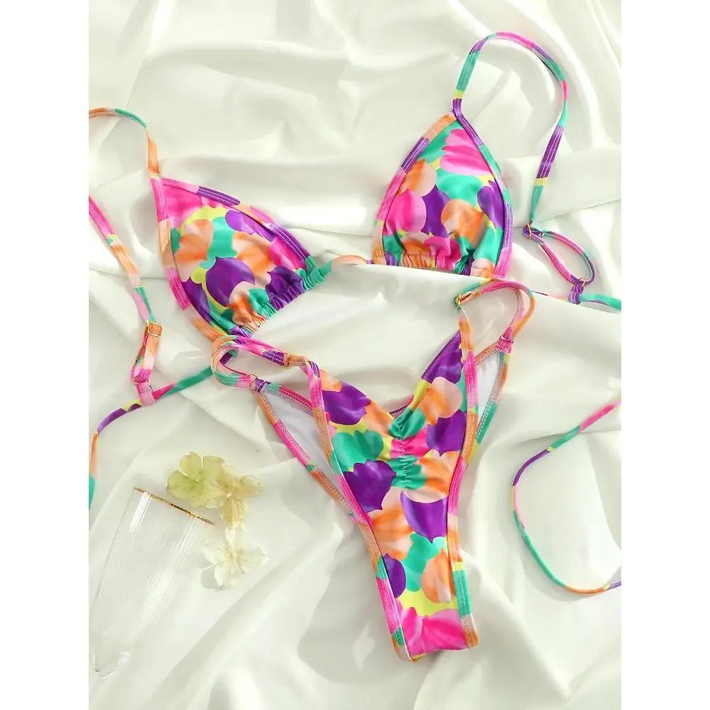 Women's 2024 Extreme Print Triangle Micro Bikini Set - Low Waist, Cut Out Swimsuit for Women, Swimming Beach Wear, Cheeky