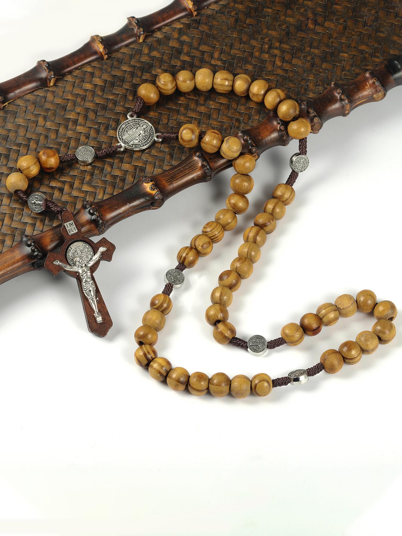 Vintage Wooden Beaded Rosary Necklace, Cross Pendant Necklace for Men & Women, Fashion Jewelry for Party, Daily Decor, Trendy All-match & Exquisite Jewelry for Birthday Gift, Cross Charm Necklace, Dainty Cross Necklace