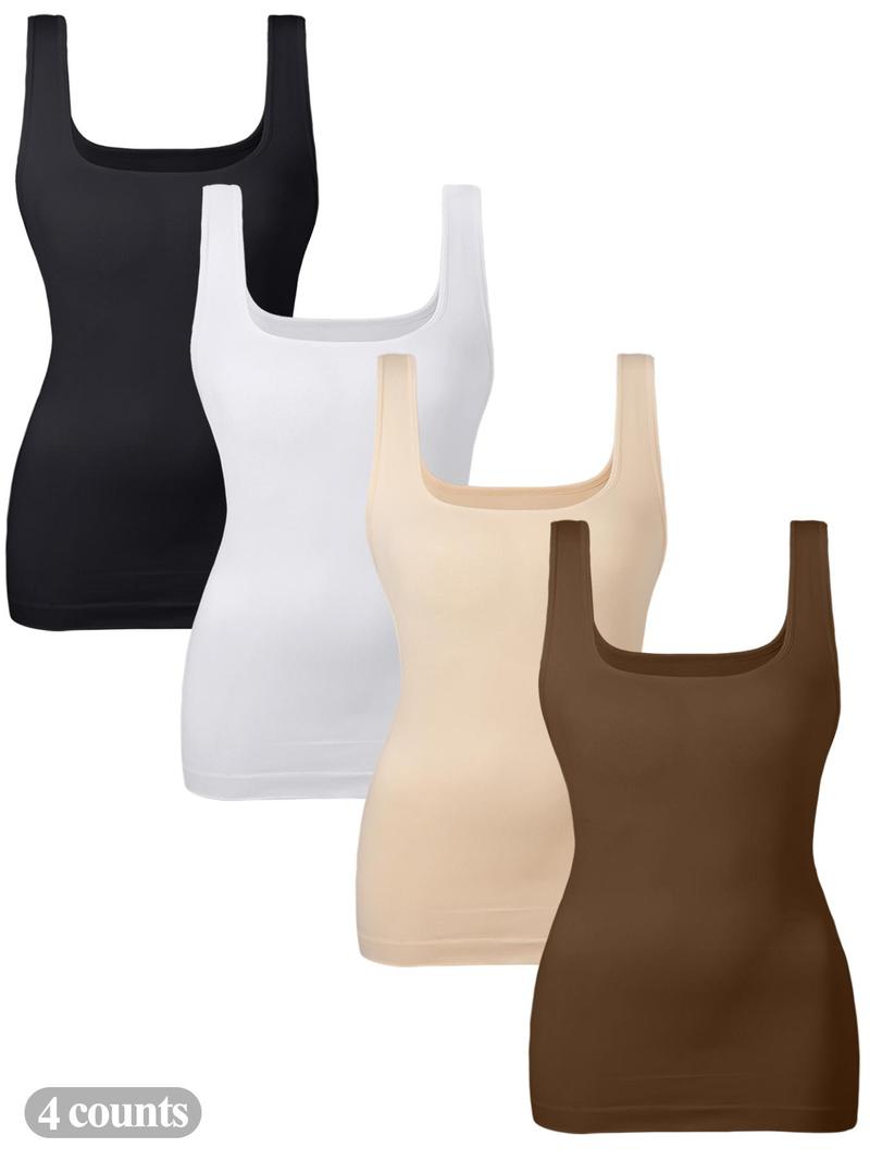 Women's Tummy Control Shapewear Tank Top, Seamless Square Neck Compression Top, Slimming Body Shapewear, Solid Backless Shaper
