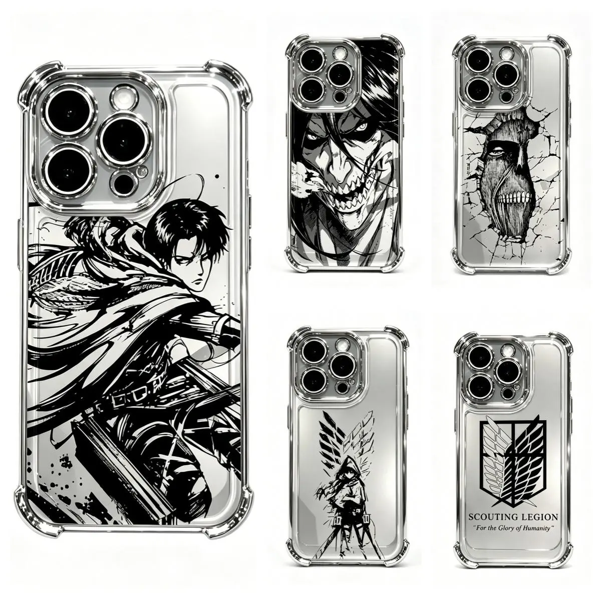 Hot-blooded anime Attack on Titan Plating Phone Case  for iPhone 17, 16, 15, 14, 13, 12, 11 Pro Air Plus ProMax and Samsung S26-S23 Plus shock-absorbing phone cases, fashionable gift.