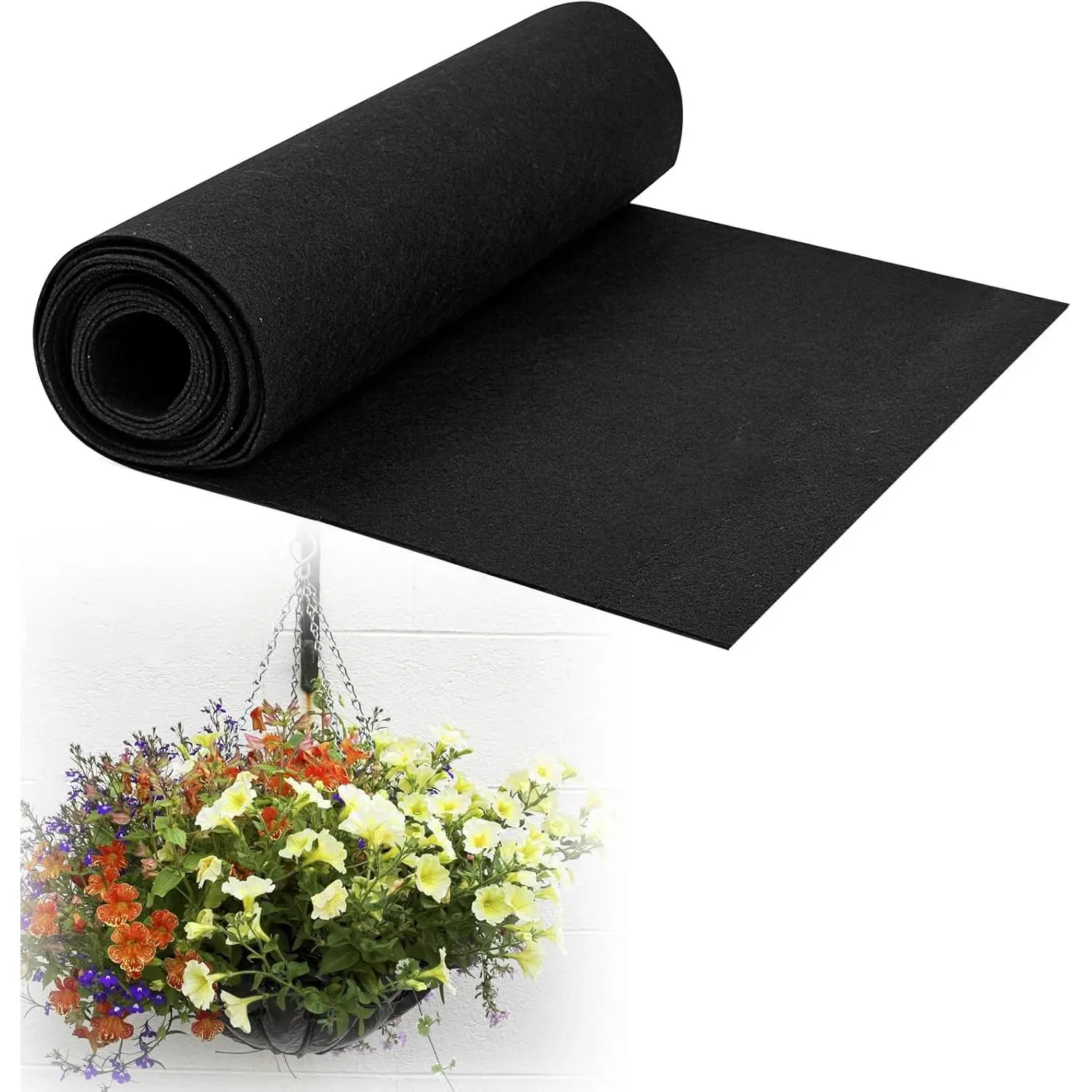 12x40 Inch Black Felt Planter Liner Roll Non-Woven Breathable Fabric Planter Basket Liner  Coco Liner Alternative for  Basket, Window Box, Raised Garden Bed, Indoor & Outdoor Planting