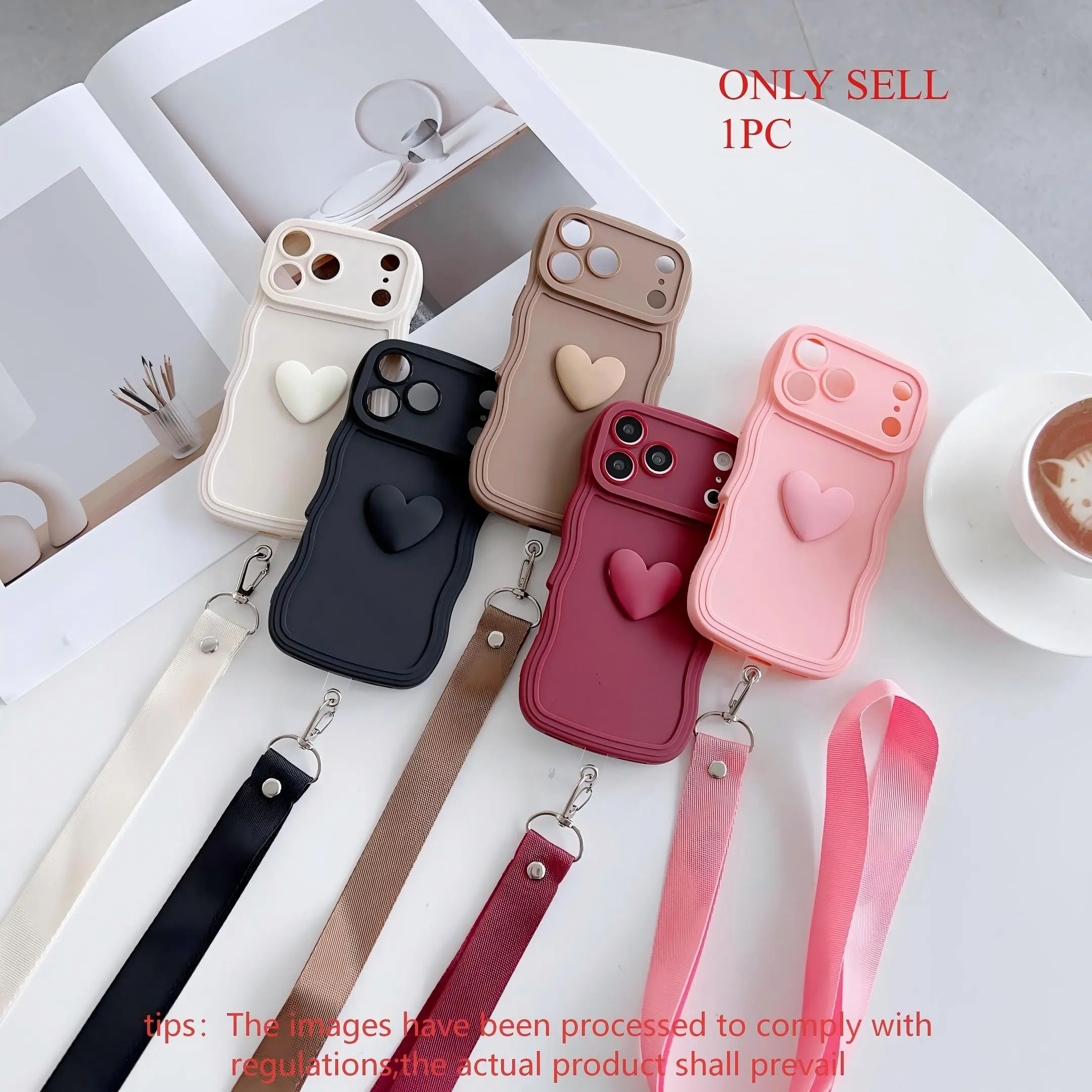 Suitable for iPhone 17/17pro/17pro max/16pro max/16pro/16/15/14/13/12/11 series, stylish three-dimensional heart-shaped Protective Smartphone case, Cover with detachable hand rope to prevent falling