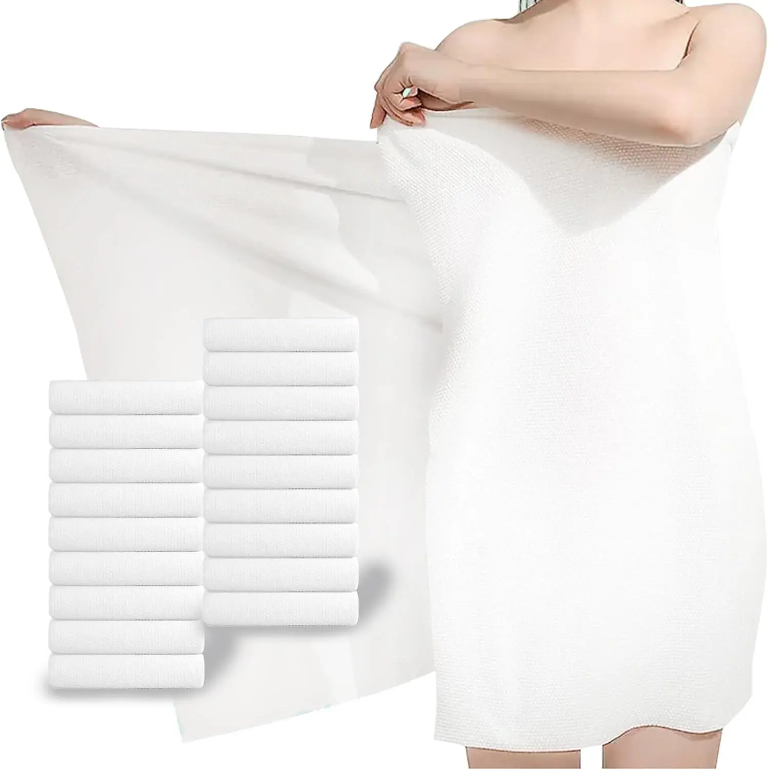 Disposable Compressed Bath Towel Tablets, 55x27.5" Soft & Thick Portable Towels for Camping Swim, Outdoor Trips, Hotel Bathroom (18 Pieces), Synthetic Fiber