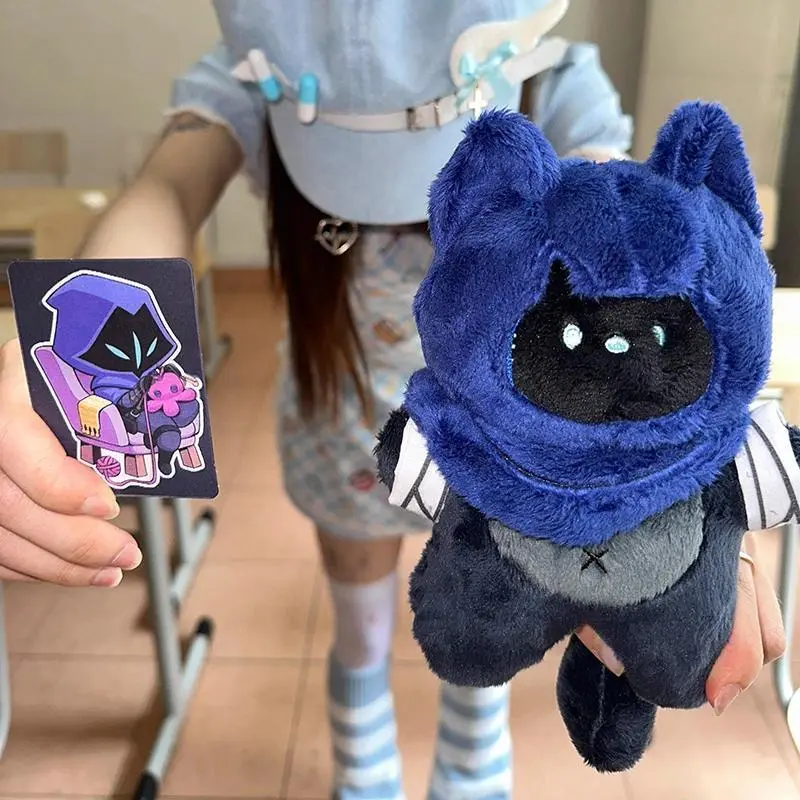 2026 Popular Valorant Shadow Omen Cat Headwear Plush Toy, 15cm Soft Cotton Kawaii Stuffed Decoration, No Redundant Design Game Peripheral Gift for Fans