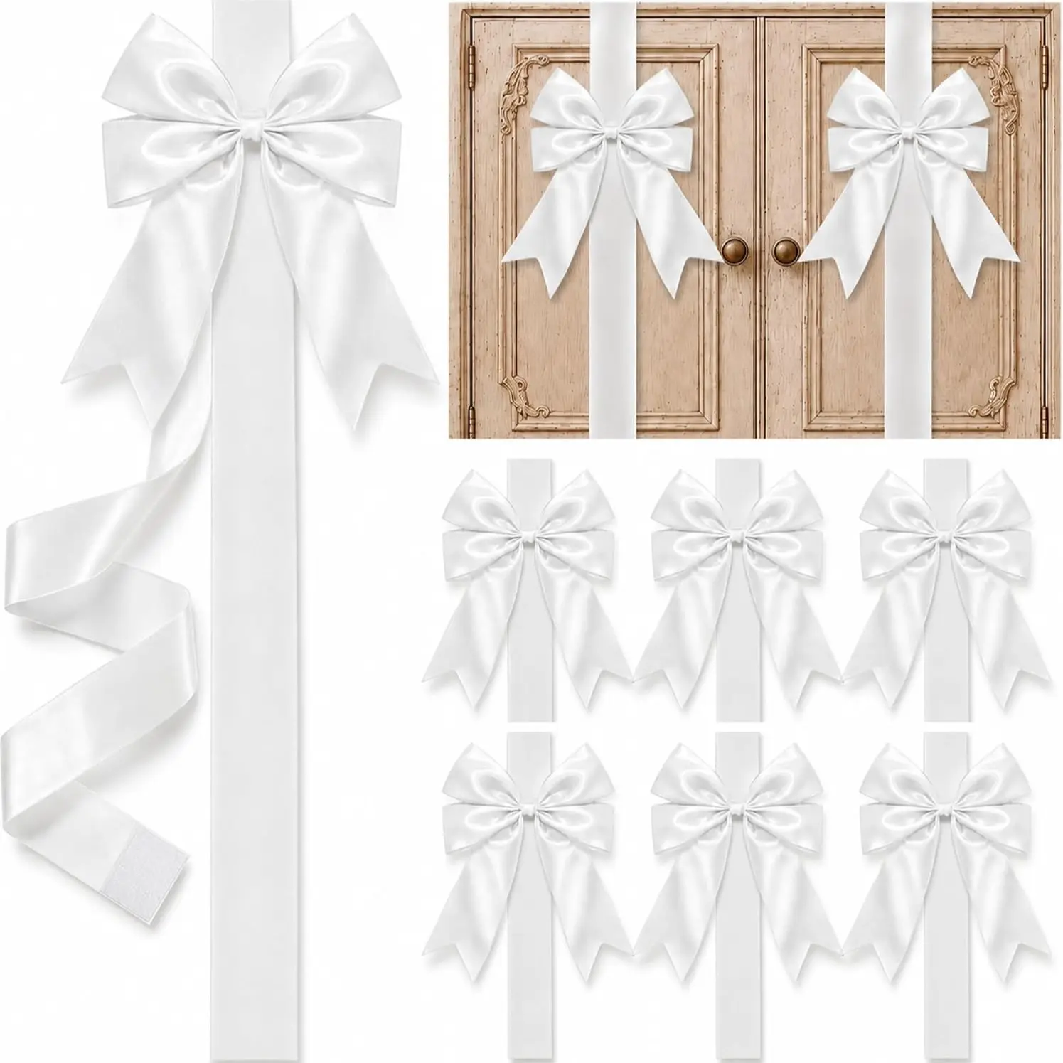 6 Pieces White Christmas Cabinet Ribbons Bows for Kitchen | Large Christmas Door Ribbon Cabinet Bows Locker for Gifts Xmas Furniture Party Holidays Decorations Supplies