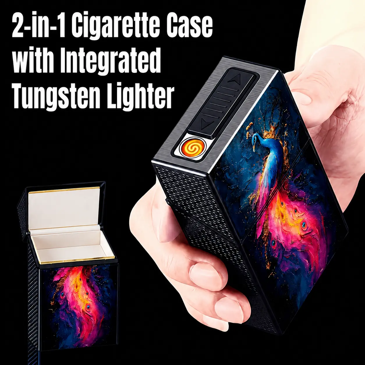 2-in-1 USB-Rechargeable Electronic Lighter and Windproof Cigarette Case, Compact and Durable for Travel and Outdoor Use, No Butane Required