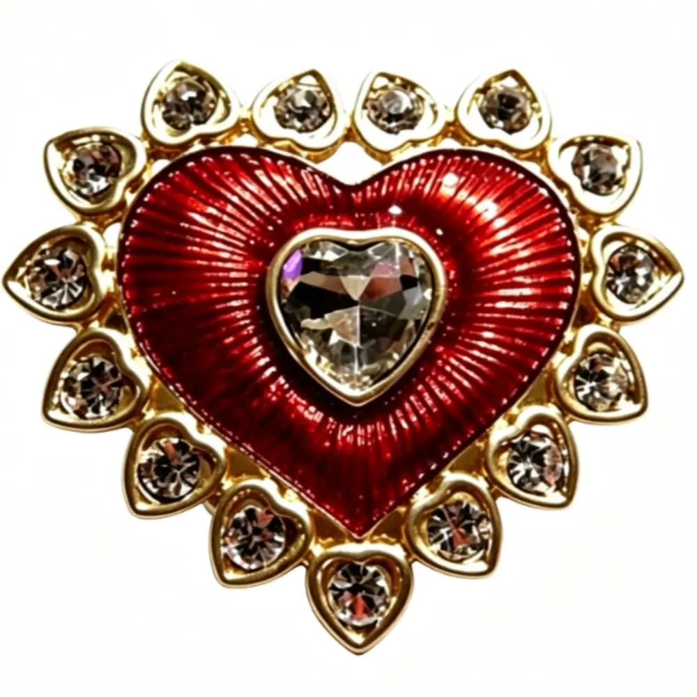 Alentine Red Enamel Heart Crystal Brooch 1 Style Neutral Love Themed Outfit Decor Pin