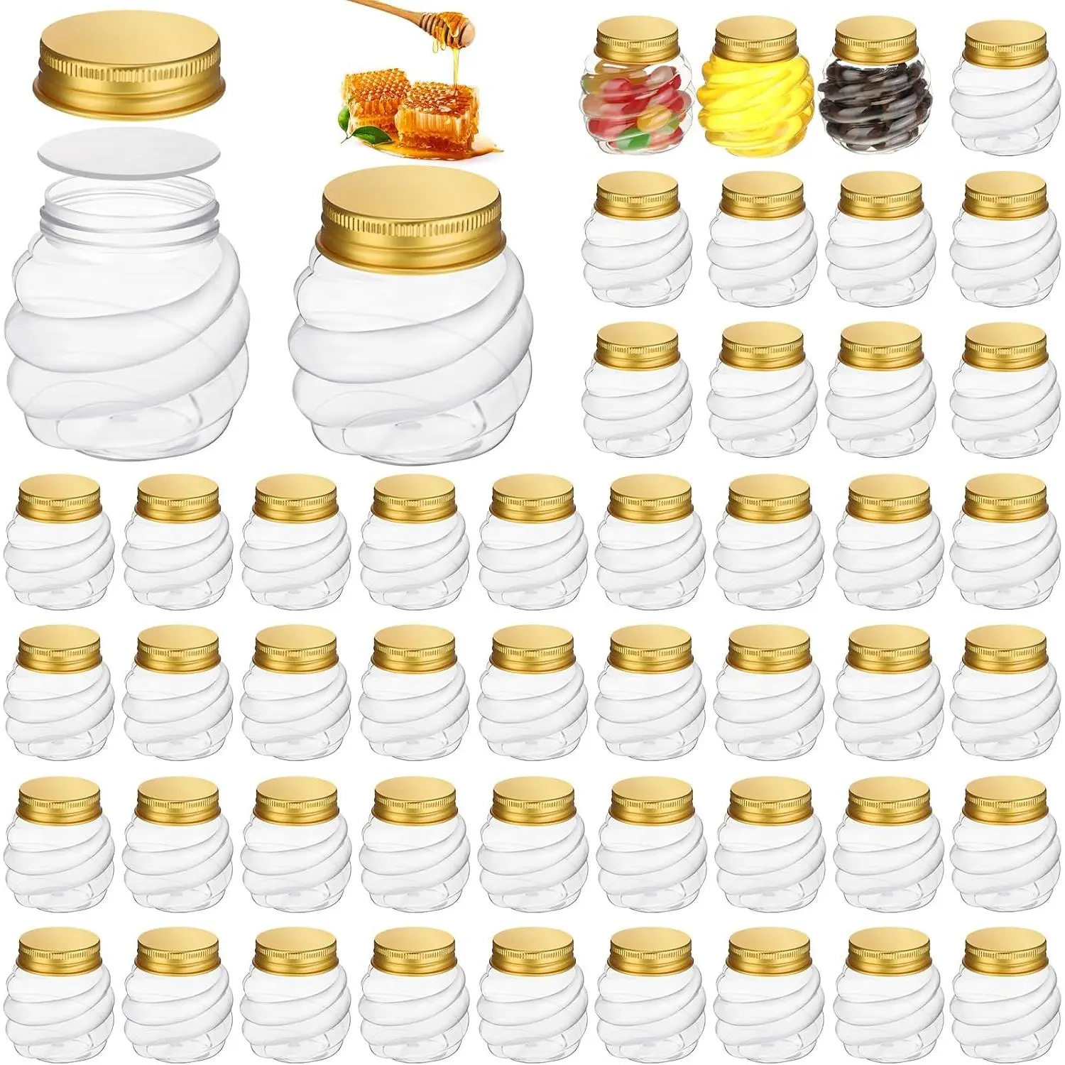 50 count 2 oz Mini Honey Jars Party Favors in Bulk  Plastic Jars with   Wide Mouth Canning Small Containers for Wedding Favors,  Shower DIY  Jelly  Jams Candy