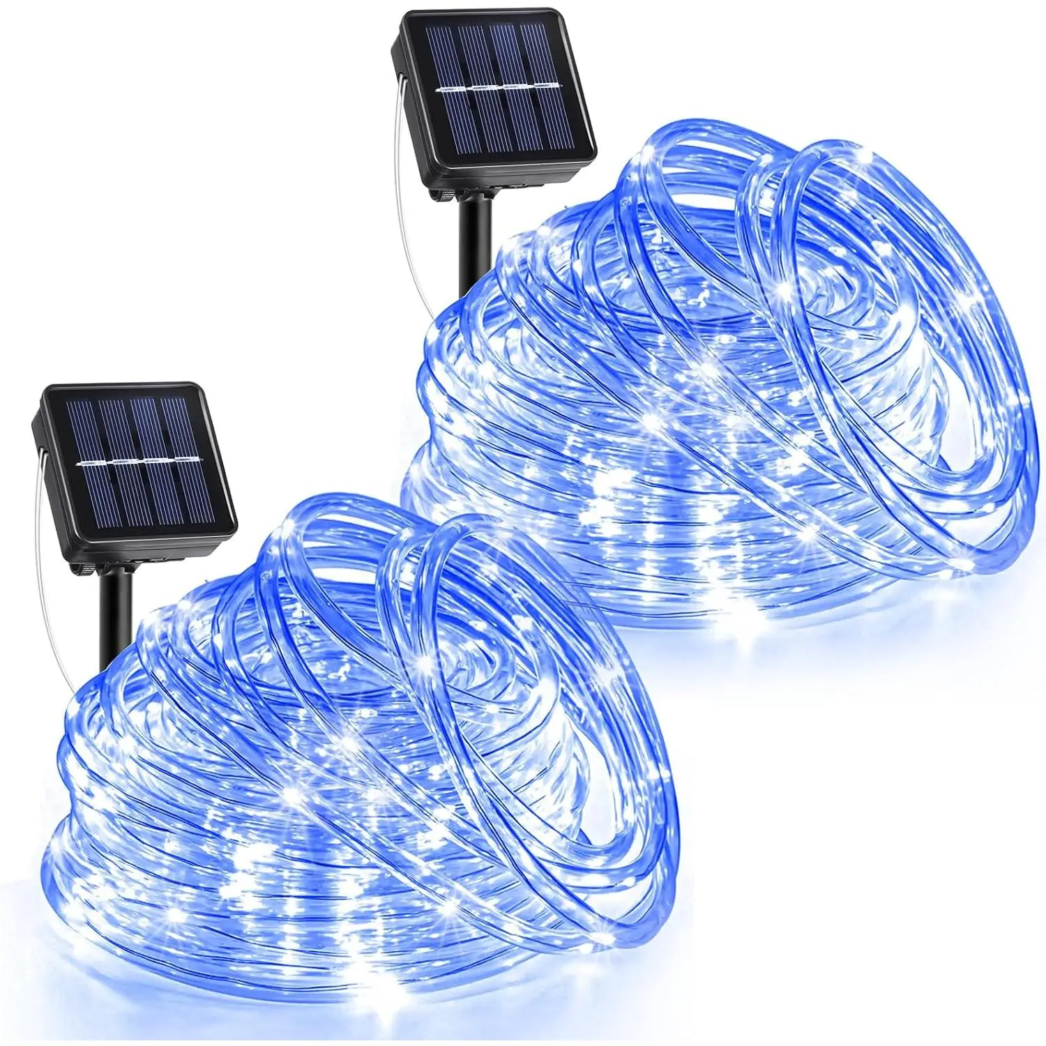 2 Pack 66FT 270 LED Outdoor Solar Rope Lights Waterproof Solar Powered String Lights with 8 Lighting Modes for Pool Trampoline Tree Holiday Decorations Blue