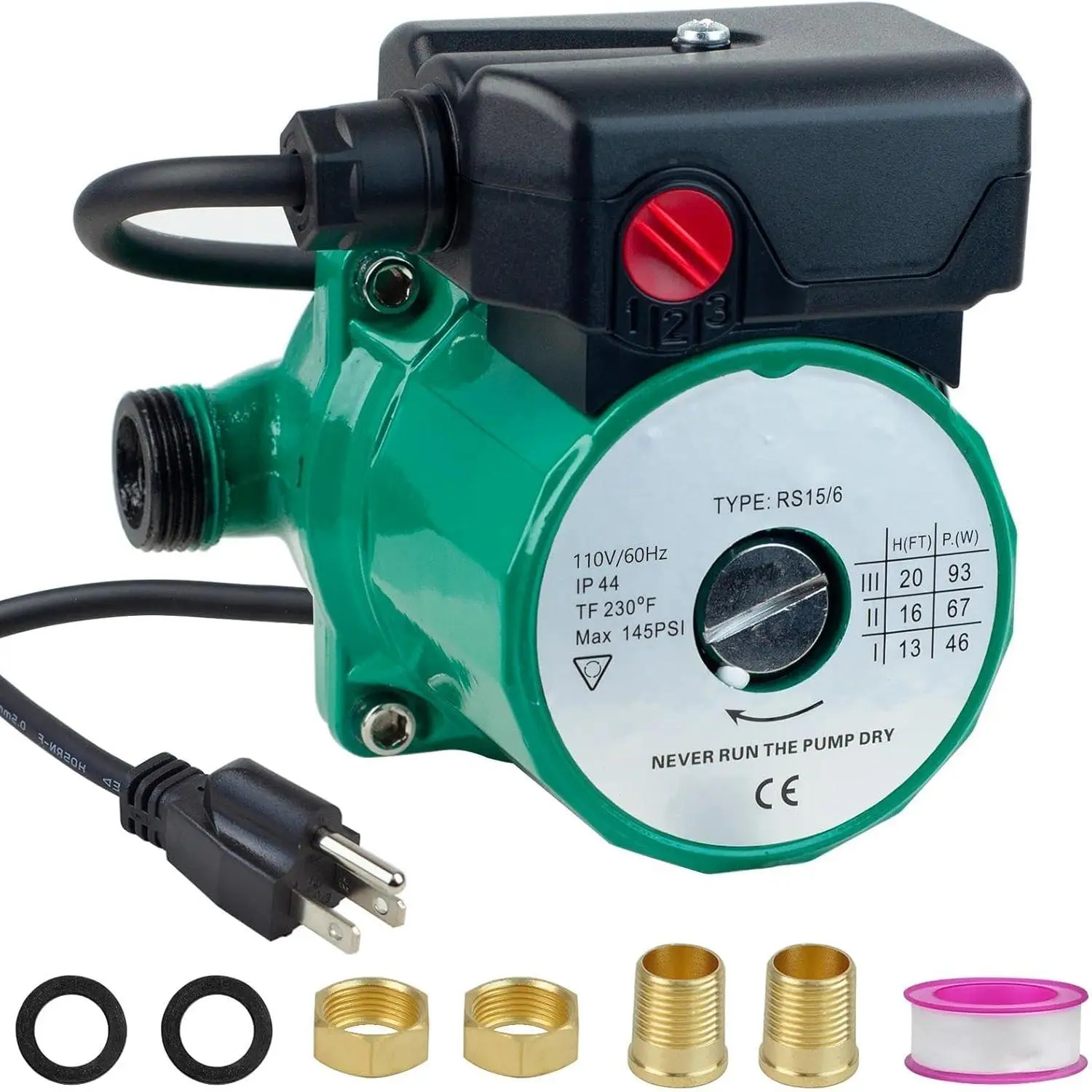 Hot Recirculating Pump, 110V 93W Circulation Pump for Heater| 3 Speed Hot Pump for Heating System, Recirculation Pump for Slide NPT 3/4" w/NPT 1/2" Adapter