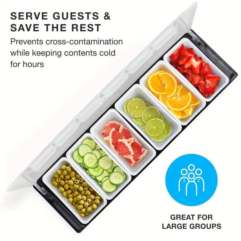 6-grid Ingredient Station, 1 Set Durable Plastic Ingredient Storage Box with Lid, Food Storage Container for Bar, Ice Cream Shop, Salad Bar, Kitchen