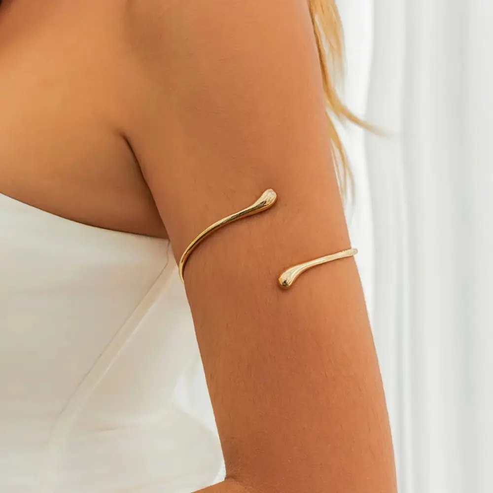 Bohemian Water Drop Cuff Bracelet for Women, Sculpted Metal Upper Arm Open Cuff with a Smooth Edge, Adjustable Jewelry Gift, Adjustable Size, Gift Ready, Bohemian Bracelets Gold, Metal Finish, Sports & Outdoor