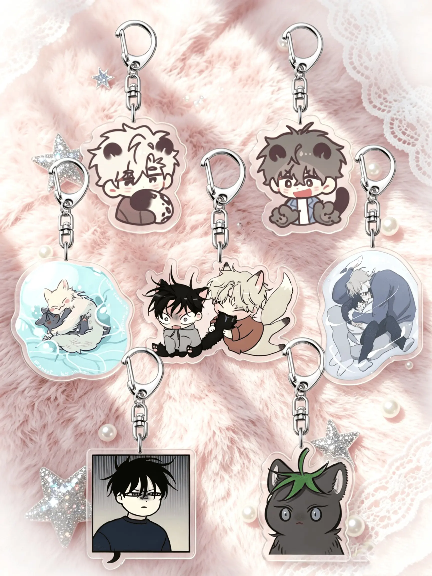 Acrylic Keychains, Cute Cartoon Designs, Panda, Fox Cat, Couple Ears, Cat, Hanman Bl, Anime Fans Gift, Bag & Earphone Accessories